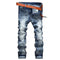 Slim Elasticity Men's Ripped Jeans Mid Waist Jeans Straight Pants